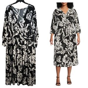 NEW Investments Soft Separates Womens 3X Dress Midi Faux Wrap Jersey Knit Floral